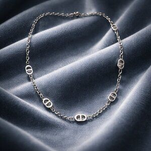 Silver Link Station Necklace | Stainless Steel | 16–18" | Boutique